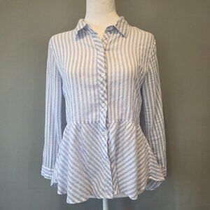 Love Notes Striped Cotton Peplum Blouse M. Boho Cottage Nautical Preppy Striped